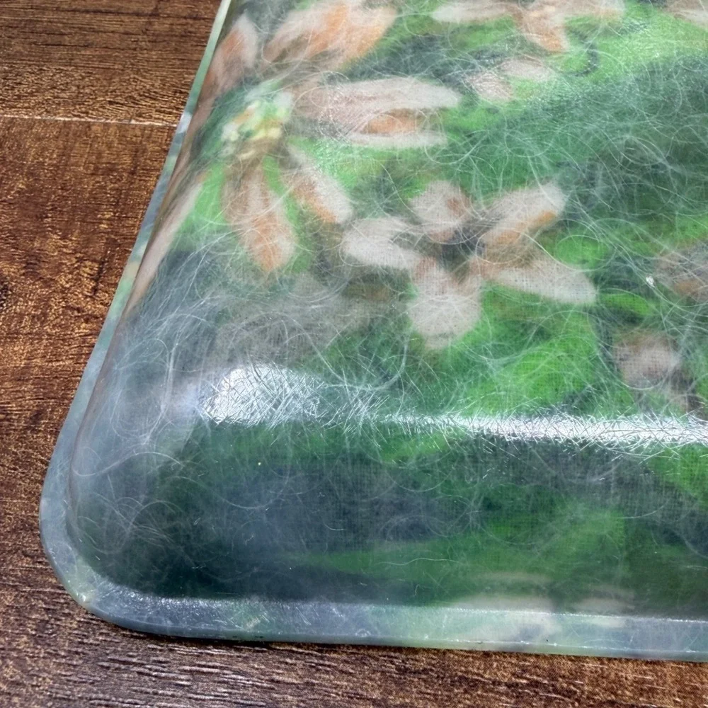 VTG 1960s MCM Fiberglass Floral Serving Tray 16x12 Green‎ Daisy Retro